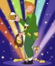 St. Patrick\'s day illustration, leprechaun with beer and lots and lots of coins, money, good luck symbols